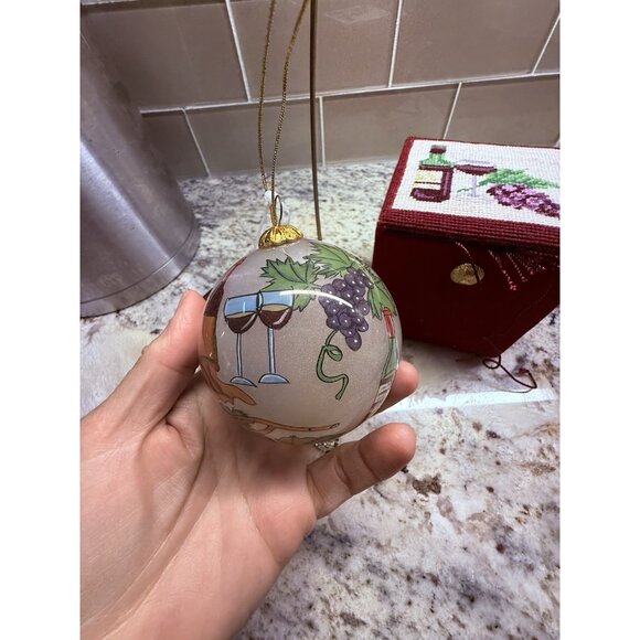 2 Dillards Trimings Inside painted Ornament Wine Velvet Needlepoint Box Read - Picture 11 of 13